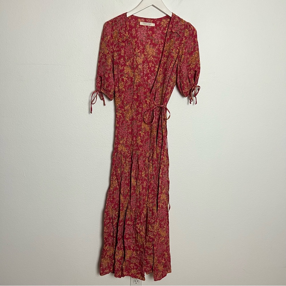 Christy Dawn Augusta Short Sleeve Midi Wrap Dress Thulian Floral Print Medium - Picture 4 of 9